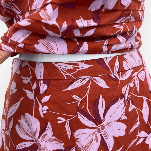 WAYF  Two Piece Strapless Floral Maxi Dress Rust Red Pink Tiered Smocked Back S - Picture 2 of 16